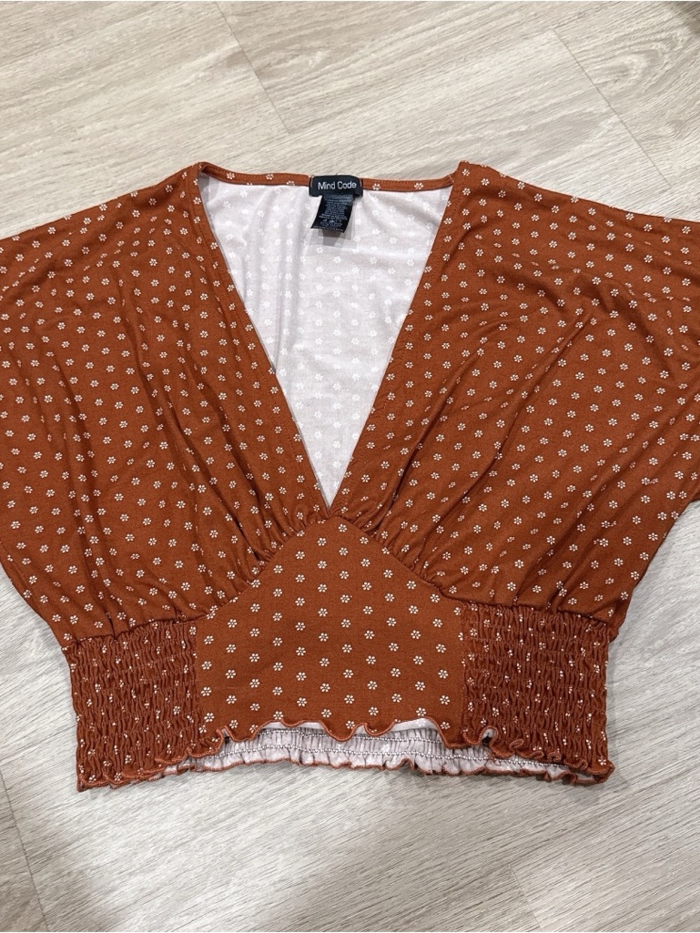 Mind Code Rust Floral V-Neck Smocked Crop Top